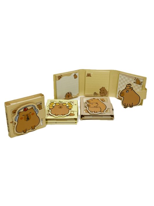 Kapibara jegyzettömbök kihajtható tartóban, 5,8x6,2cm, tépőzáras záródással, többféle változat