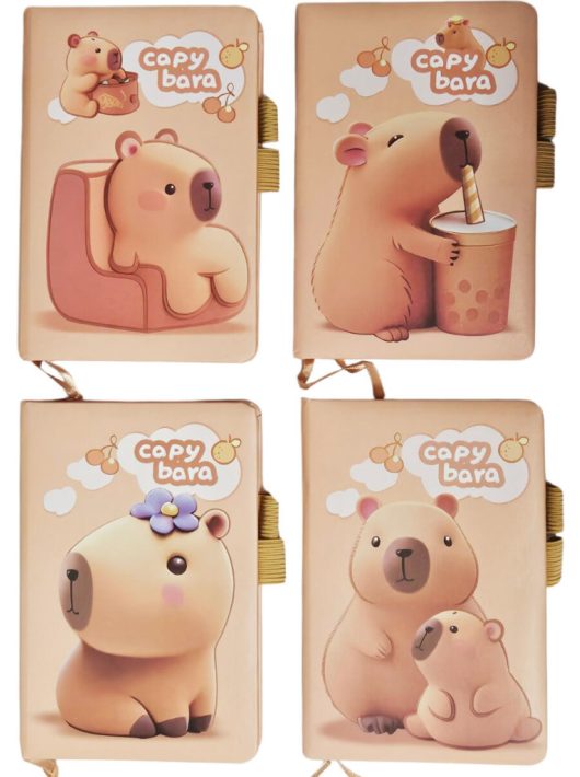 Kapibara napló gumis tolltartóval, A/6, többféle változat (002)