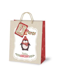   Karácsonyi ajándéktáska 14x11x6cm, kicsi, happy xmas friends, pingvin