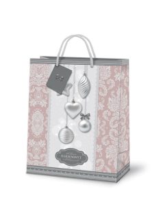   Karácsonyi ajándéktáska 23x18x10cm, közepes, silver balls