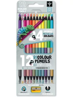   Színes ceruzakészlet 12/24, DUO (kétvégű) bicolor, hegyezővel, Ars Una, háromszög test, neon-metál