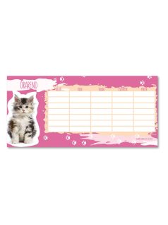 Cuki állatok órarend, 23x11 cm, kétoldalas, macska