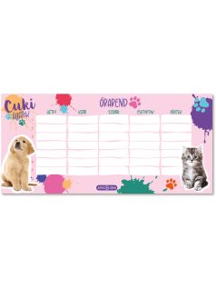   Cuki állatok órarend, 23x11 cm, kétoldalas, cica-kutya, 2025