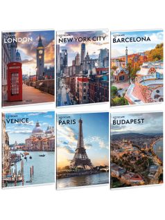 Cityscape tűzött füzet A/4, 40 lap vonalas, többféle