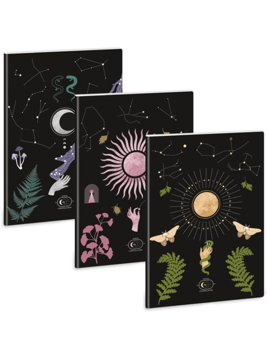 Mystic tűzött füzet A/4, 40 lapos kockás, Mystic Constellation, többféle