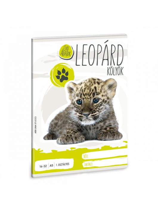 Cuki állatok tűzött füzet A/5, 32 lap vonalas 1.osztály (14-32), leopárd