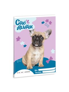   Cuki állatok tűzött füzet A/5, 32 lap vonalas 1.osztály (14-32), francia bulldog