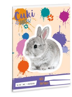   Cuki állatok tűzött füzet A/5, 32 lap vonalas 1.osztály (14-32), nyuszi, 2025