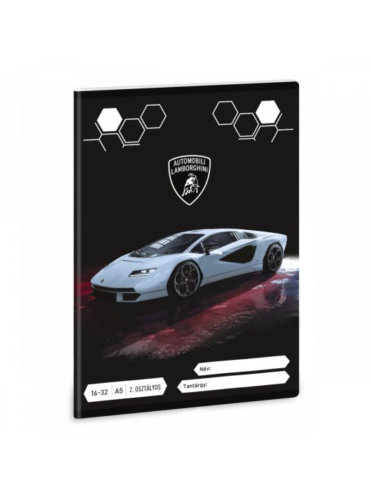 Lamborghini, autós tűzött füzet A/5, 32 lap vonalas 2.osztály (16-32) 