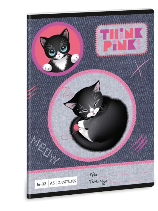 Think Pink, cicás tűzött füzet A/5, 32 lap vonalas 2.osztály (16-32), Ars Una