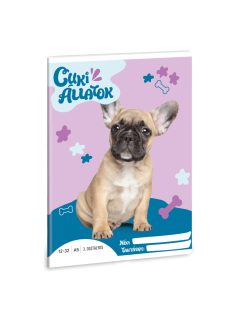   Cuki állatok tűzött füzet A/5, 32 lap vonalas 3.osztály (12-32), francia bulldog