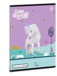   Unikornis tűzött füzet A/5, 32 lap vonalas 3.osztály (12-32), Cute Animals, Unicorn