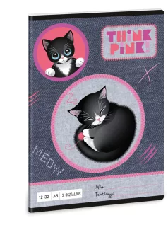   Think Pink, cicás tűzött füzet A/5, 32 lap vonalas 3.osztály (12-32), Ars Una