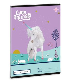  Unikornis tűzött füzet A/5, 32 lap sima, Cute Animals, Unicorn