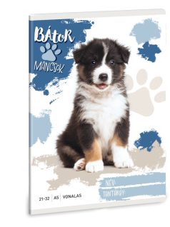   Bátor Mancsok tűzött füzet A/5, 32 lap vonalas (21-32), ausztrál juhászkutya