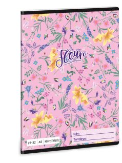   Fleur tűzött füzet A/5, 32 lap kockás, rózsaszín, virágos