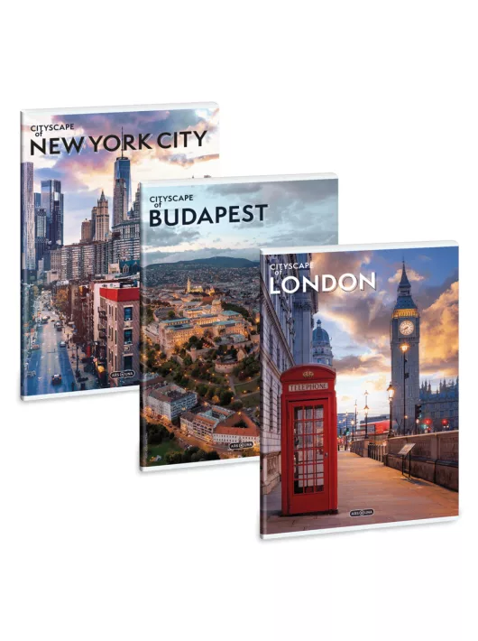 Cityscape tűzött füzet A/4, 40 lap sima, többféle, Ars Una