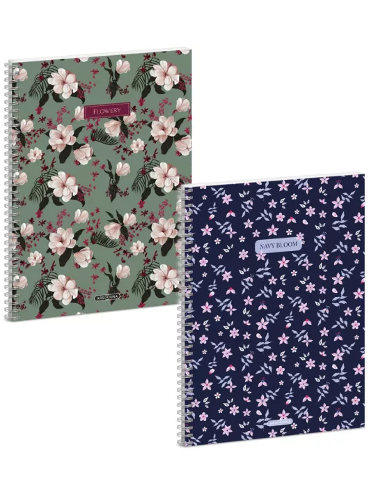 Ars Una spirál füzet A/4, vonalas, 60 lapos, többféle, Navy-Flower