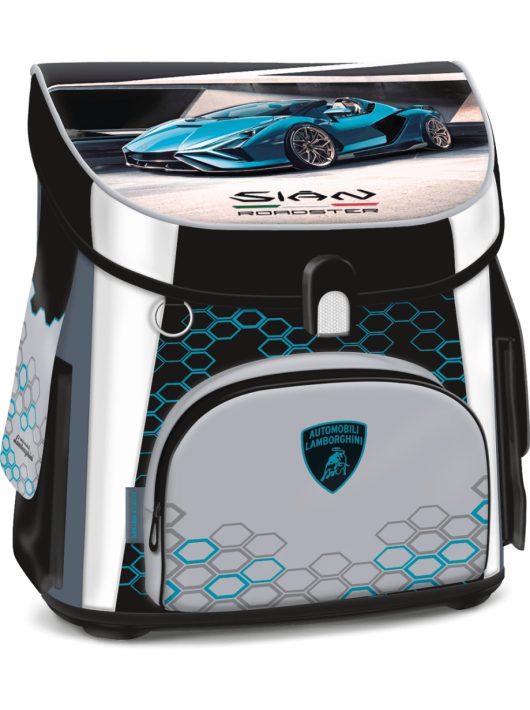Lamborghini, autós kompakt mágneszáras iskolatáska 41x33x25cm, Ars Una, fekete-szürke-kék