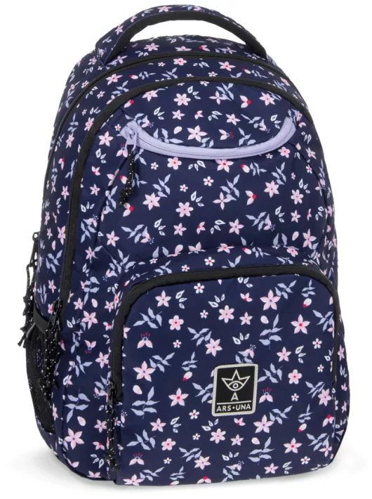 Ars Una hátizsák, iskolatáska, 45x34x26cm, 26l, AU-6, Navy Bloom, sötétkék, virágos