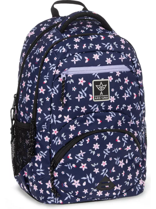 Ars Una ergonómikus hátizsák, iskolatáska, 45x33x23cm, 27l, Navy Bloom, sötétkék, virágos