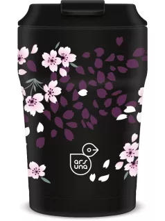   Thermo bögre, duplafalú, 350ml, Ars Una, Sakura, fekete, virágos