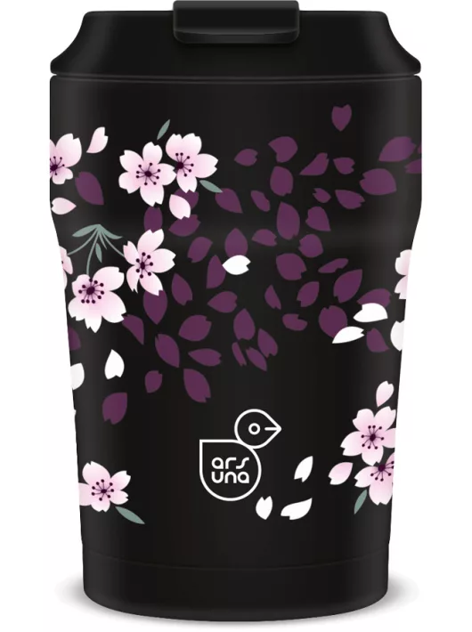 Thermo bögre, duplafalú, 350ml, Ars Una, Sakura, fekete, virágos