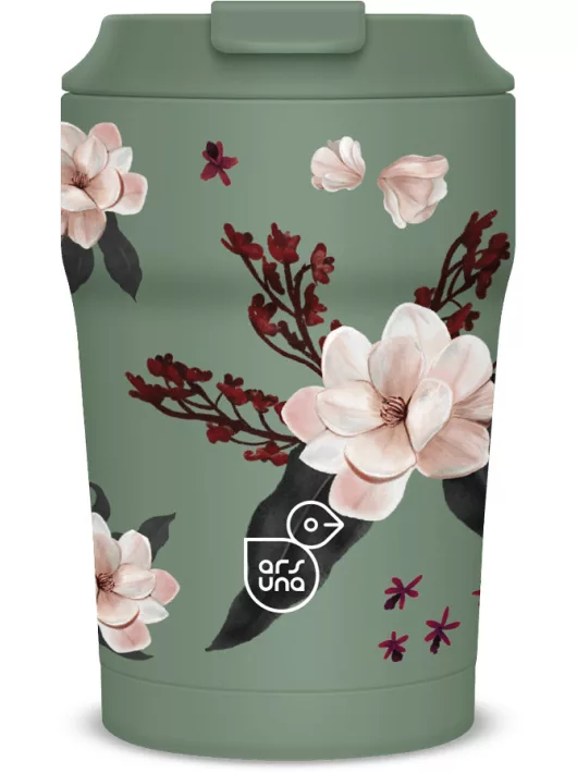 Thermo bögre, duplafalú, 350ml, Ars Una, Flowery Green, zöld, virágos