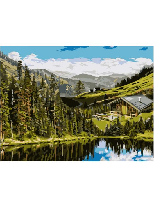 Festés számok szerint, ház a hegyekben, 40x50cm