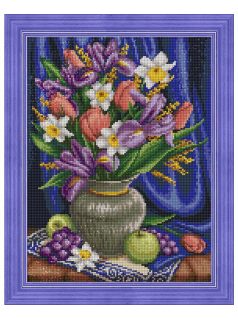 Gyémántfestés szett, tavaszi virágcsokor, 30x40cm