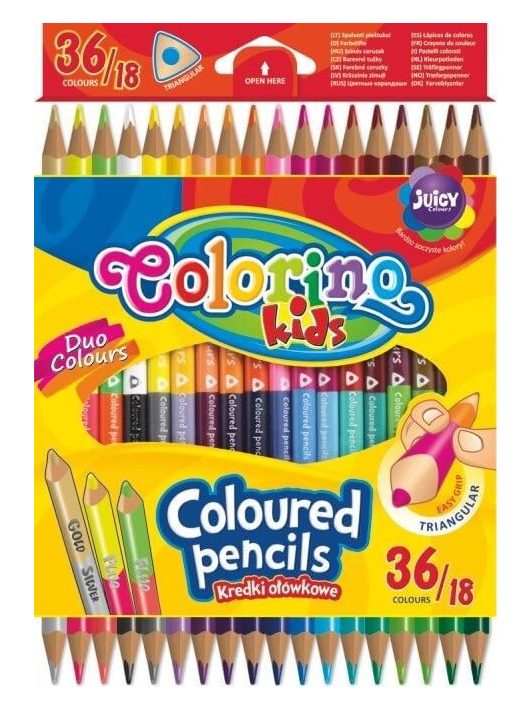 Színes ceruzakészlet 18/36, DUO (kétvégű), Colorino, háromszög test