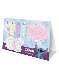   Stitch jegyzettömb-, jelölőcímke készlet, 6 db-os, asztali tartóval, You make my heart smile