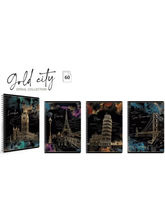 Lastva spirál füzet A/5, kockás, 60 lapos, Gold City