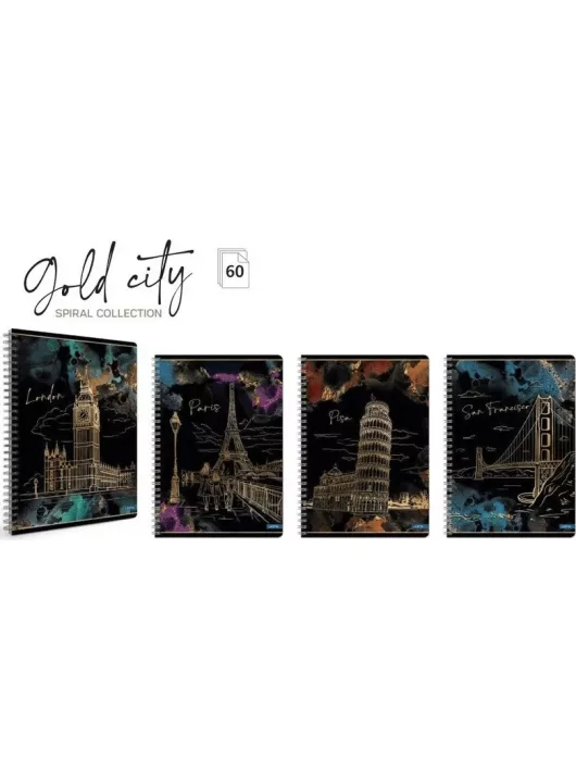 Lastva spirál füzet A/5, vonalas, 60 lapos, Gold City