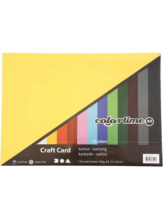 Színes karton, A/4, 180g, 12 szín, 120 lap/cs