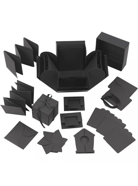 Meglepetés ajándékdoboz (explosion box), 7x7x7 cm + 12x12x12 cm, fekete