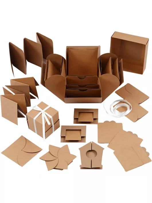 Meglepetés ajándékdoboz (explosion box), 7x7x7 cm + 12x12x12 cm, barna