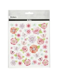 Matrica, tavaszi virágok és lepkék, 15x17cm