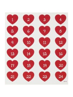   Karácsonyi matrica, adventi naptár, számok 1-24-ig, szív alakú, 15x17cm