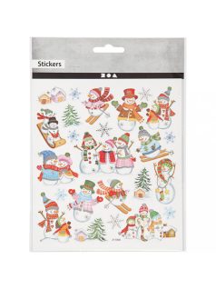 Karácsonyi matrica, hóemberek, 15x17cm