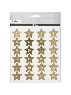   Karácsonyi matrica, adventi naptár, számok 1-24-ig, csillag alakú, 15x17cm