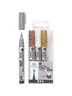   Porcelán és üveg filctoll, 4 db-os (ezüst, barna, fehér, arany), 1-2mm, OPAQUE