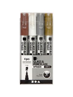   Porcelán és üveg filctoll, 4 db-os (ezüst, barna, fehér, arany), 1-2mm, OPAQUE