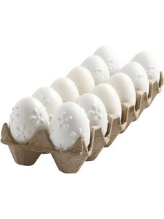   Tojások, műanyag, 12 db/szett, 6 cm-es, fehér, dombornyomott mintával