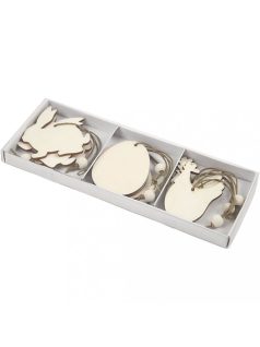   Fa figurák akasztóval, húsvéti, 9 db/csomag (nyuszi, tojás, tyúk), 6 cm