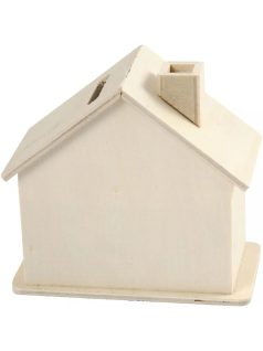 Fa házikó, persely, dekorálható, 10x10x5,4cm