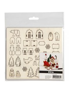   Karácsonyi fa dekoráció készítő kreatív szett, 15x17cm, télapó szánnal, házikó és állatok