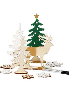   Karácsonyi fa dekoráció készítő kreatív szett, 15x17cm, erdő rénszarvassal
