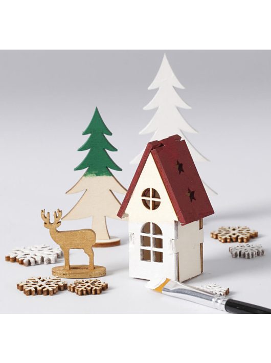 Karácsonyi fa dekoráció készítő kreatív szett, 15x17cm, karácsonyi házikó