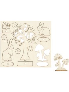   Húsvéti fa dekoráció készítő kreatív szett, 15x17cm, nyuszi fával és gombával